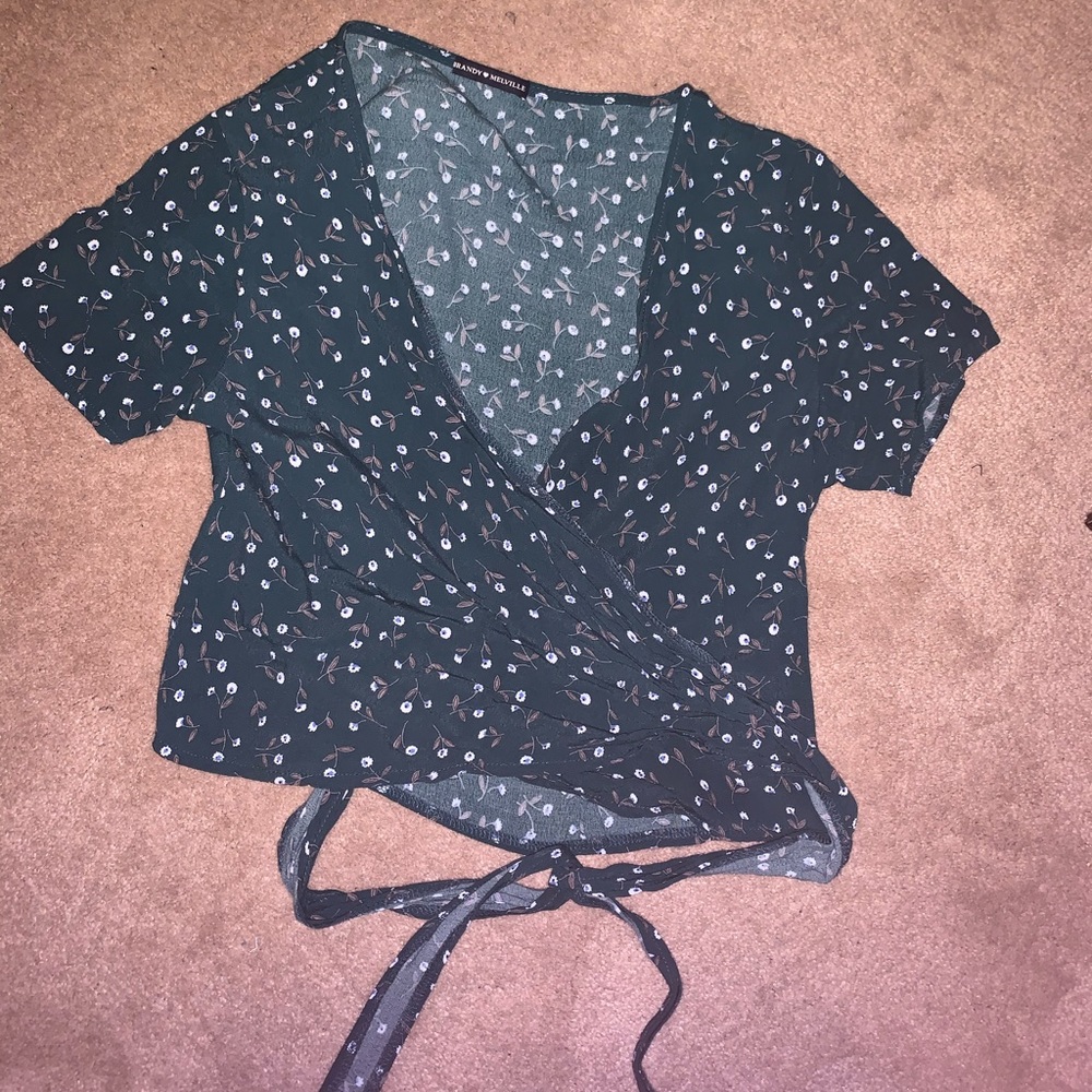 SOLD❌Brandy Melville Green Flower Rae Wrap Top - Picture 8 of 8